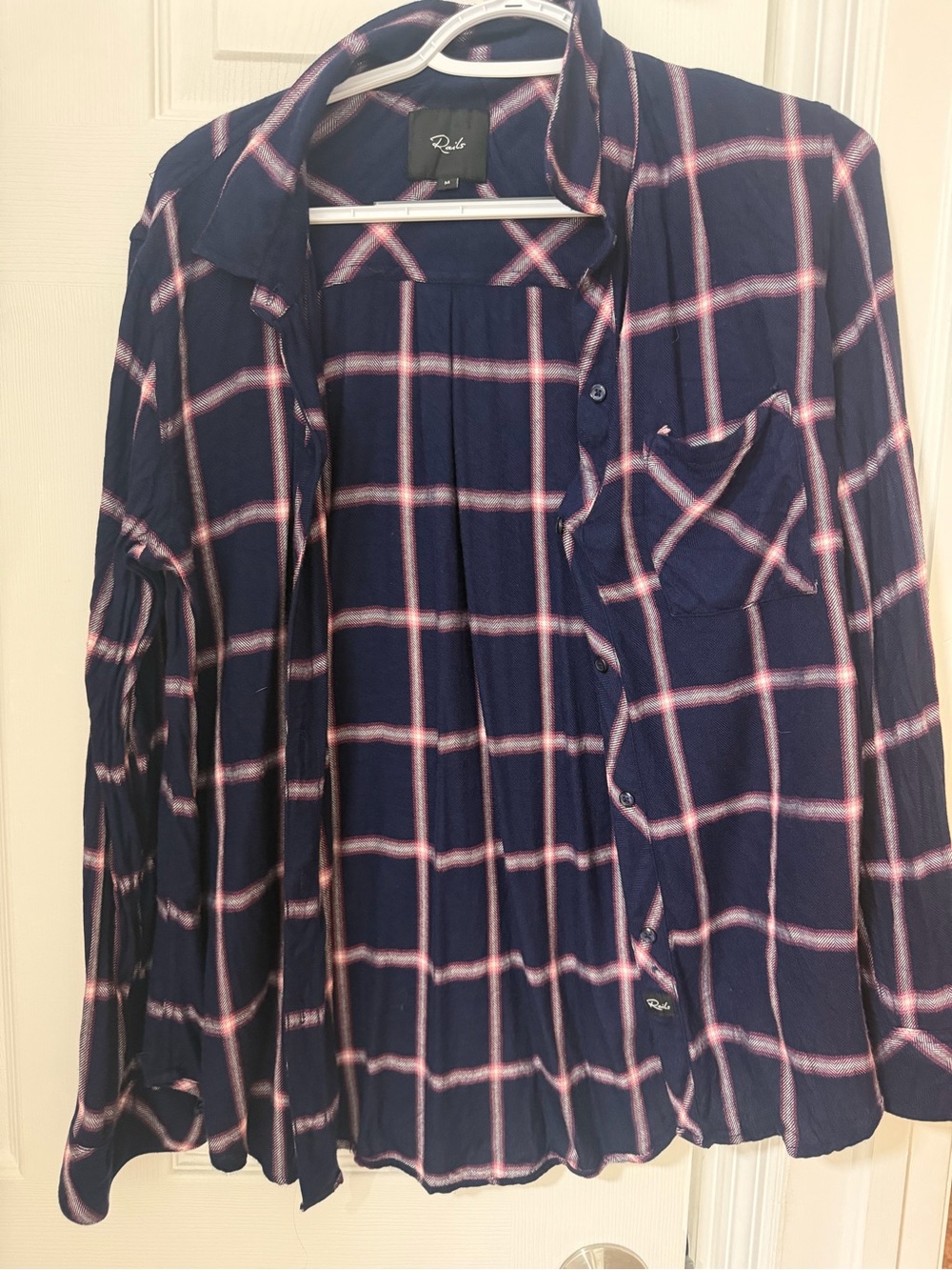 Rails Kids Navy Plaid Button-Down Shirt with Pink Accents